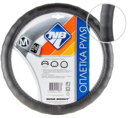 Оплетка на руль Nova Bright 46826 - М экокожа, черная ребристая, перфорированная