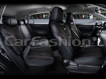 Чехлы «5D» PREMIUM каркасные «BUFFALO PLUS» Чёрный/Чёрный/Красный (утопл.подгол./экокожа/нубук)