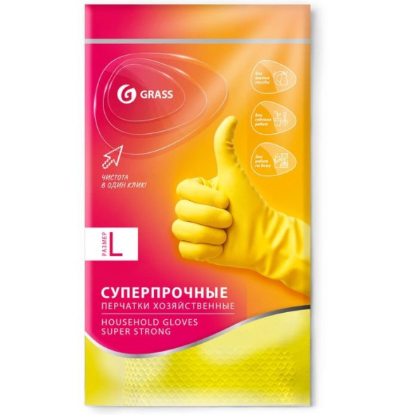 GRASS Перчатки хоз. латекс  (размер L)  желтые