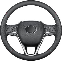 Оплетка на руль   Carlife  &quot;Enna&quot; М,  Чёрный/Красный/Белый гладкая кожа с перфорацией