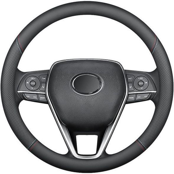 Оплетка на руль   Carlife  &quot;Enna&quot; М,  Чёрный/Красный/Белый гладкая кожа с перфорацией