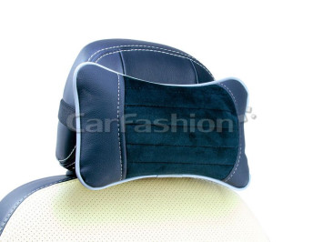 Подголовник-подушка "MONACO" чёрный/тёмн.серый/серый (экокожа-велюр, полоса) (компл.2шт)