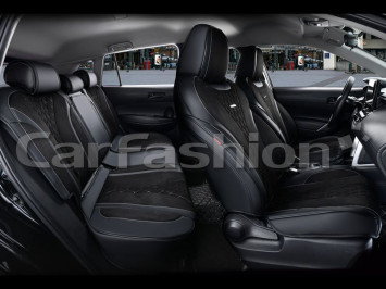 Чехлы «5D» PREMIUM каркасные «BUFFALO PLUS» Чёрный/Чёрный/Серый (утопл.подгол./экокожа/нубук)