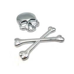 Наклейка 3D   Череп и кости (11x9см)  Хром