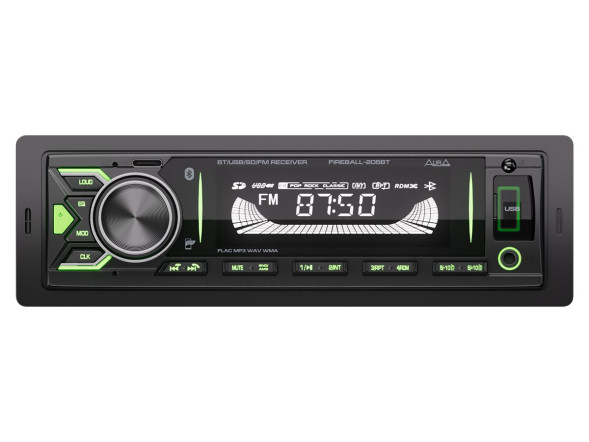 Автомагн.  AURA AMH-205BT Black/Green USB/SD ресивер , 4х51 Вт