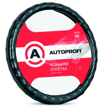 Оплетка на руль Autoprofi "LUXURY" 765 BK М черная /БО/кожа "ребристая"