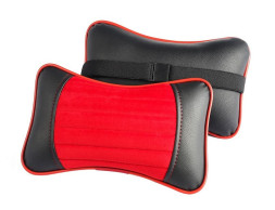 Подголовник-подушка &quot;MONACO&quot;  чёрный/красный/красный  (экокожа-велюр, полоса)  (компл.2шт)