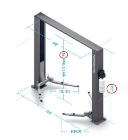 Двухстоечный подъемник Nordberg N4121H-4T с верхней синхронизацией