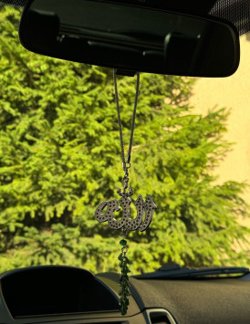 Подвески на зеркало заднего Ислам &quot;Аллах&quot; инкрустированный фианитами , зеленый