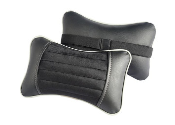 Подголовник-подушка "MONACO" чёрный/чёрный/серый (экокожа-велюр, полоса) (компл.2шт)