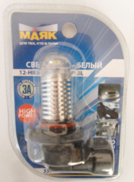 Маяк Cвет-од 12V  HB3  3W  3CHIP   P20d  WHITE (5500K)  блистер 1шт.