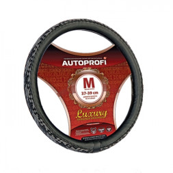 Оплетка на руль  Autoprofi &quot;LUXURY&quot;  810 BK/GY M  чёрн./серый /плет.вставки /PU кожа