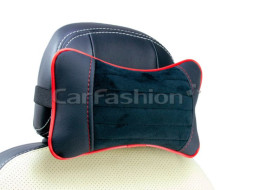 Подголовник-подушка &quot;MONACO&quot;  чёрный/чёрный/красный  (экокожа-велюр, полоса)  (компл.2шт)