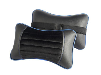 Подголовник-подушка "MONACO" чёрный/чёрный/синий (экокожа-велюр, полоса) (компл.2шт)