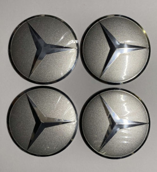 Этикетки на диски (метал)  диам. 56,5мм.  &quot;MERCEDES&quot; серебро  (4 шт.)