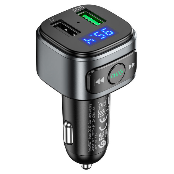 FM - Модулятор  HOCO + 2USB с быстрой зарядкой, Bluetooth