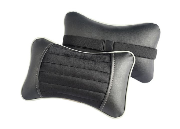 Подголовник-подушка "MONACO"  чёрный/чёрный/серый  (экокожа-велюр, полоса)  (компл.2шт)