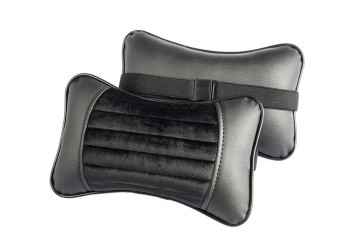 Подголовник-подушка "MONACO" чёрный/чёрный/чёрный (экокожа-велюр, полоса) (компл.2шт)