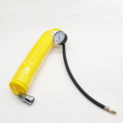 Шланг Carlife воздушный спиральный  5м. + резиновая шланг 30см с манометром