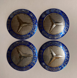 Этикетки на диски (метал)  диам. 56,5мм.  "MERCEDES" синий  (4 шт.)