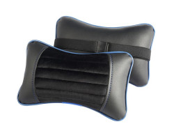 Подголовник-подушка &quot;MONACO&quot;  чёрный/чёрный/синий  (экокожа-велюр, полоса)  (компл.2шт)