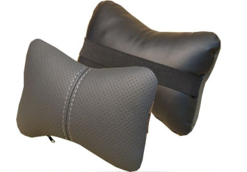Подголовник-подушка "ЭКОКОЖА" черный/серый/серый