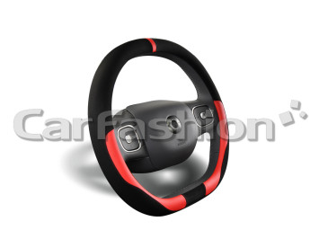 Оплетка на руль CF DRIVE - М, Чёрный/Красный (со скошенным низом) (искусственная замша/экокожа)