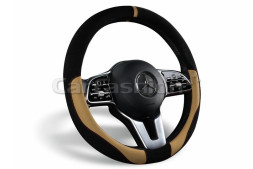 Оплетка на руль   CF  TAG - М, Чёрный/Бежевый (иск.замша/экокожа)