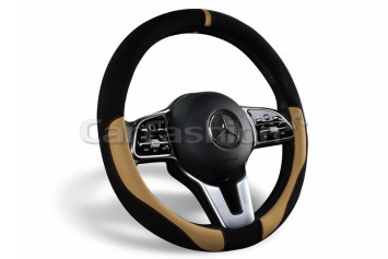 Оплетка на руль   CF  TAG - М, Чёрный/Бежевый (иск.замша/экокожа)