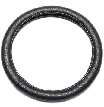 Оплетка на руль DC STANDART M гладкая экокожа черная с белой строчкой