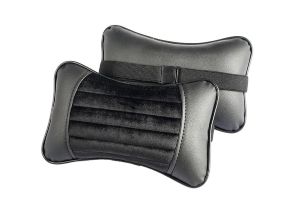 Подголовник-подушка "MONACO"  чёрный/чёрный/чёрный  (экокожа-велюр, полоса)  (компл.2шт)