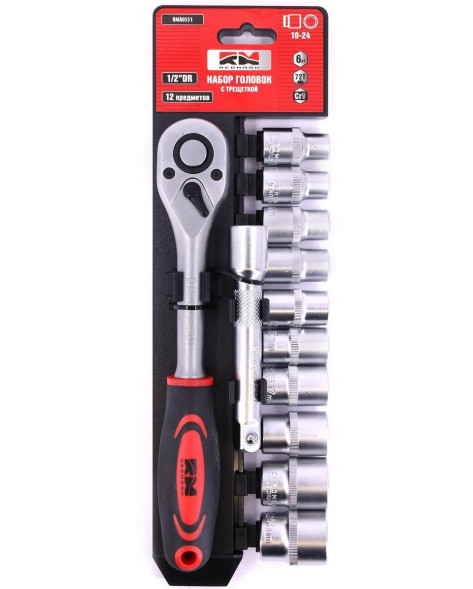 RedMark  Набор головок 6 гранных 1/2&quot; c трещеткой Dr 12 предметов (10-24 мм)
