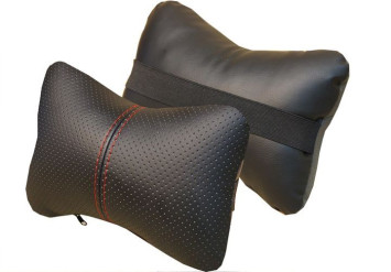 Подголовник-подушка "ЭКОКОЖА" черный/черный с серой ниткой