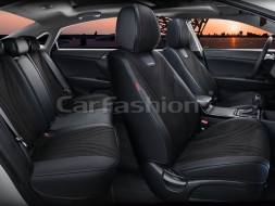 Чехлы  «5D» PREMIUM каркасные «LEGION PLUS» Черный/Черный/Красный  (перфорация/экокожа/нубук)