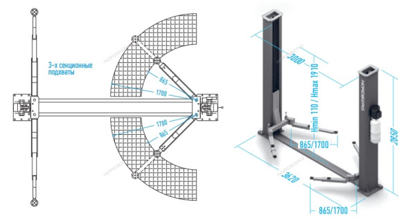 Двухстоечный подъемник Nordberg N4122AE-5T с нижней синхронизацией и электростопорами