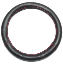 Оплетка на руль  DC  STANDART M  гладкая экокожа черная с красной строчкой