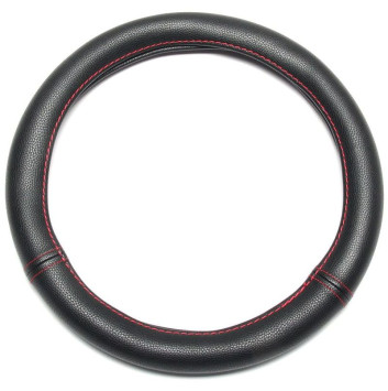 Оплетка на руль DC STANDART M гладкая экокожа черная с красной строчкой