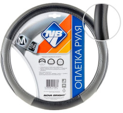 Оплетка на руль Nova Bright 47352 - М экокожа, черная с серыми перфорированными вставками