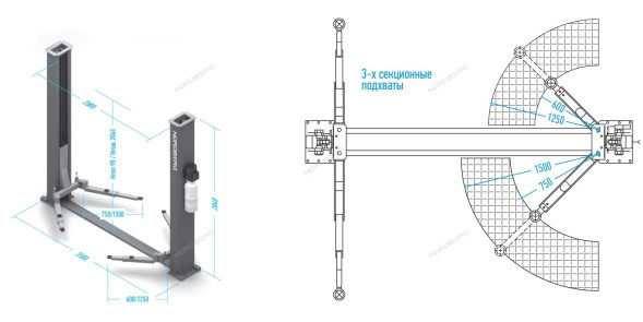 Двухстоечный подъемник Nordberg N4125-4,5T с нижней синхронизацией