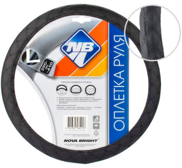 Оплетка  на руль  Nova Bright  47679 - L  экокожа, черная с черной прострочкой ромбиками