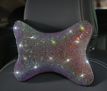 Подголовник-подушка под шею Swarovski экокожа стразы , по 2шт. хамелеон