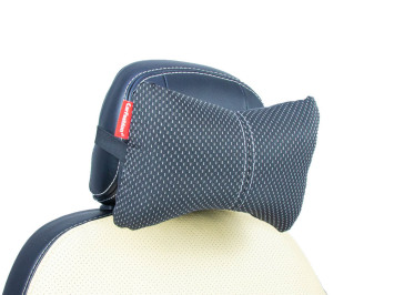 Подголовник-подушка "ЭКОКОЖА/ЖАККАРД" черный/т.серый/серый