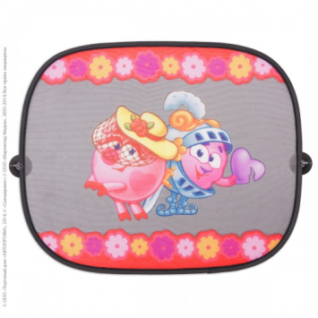 Шторки на присосках "Смешарики" 44х36см черн./розовый с Нюшей (2шт)