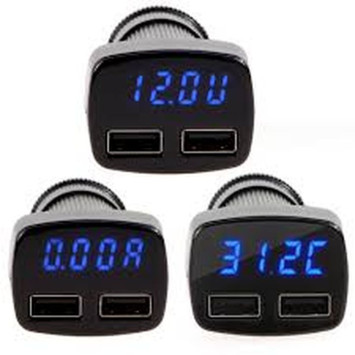 Вольтметр в прикуриватель ВМ-03 (4в1,термометр, амперметр,вольтметр, 2 USB, зарядка)