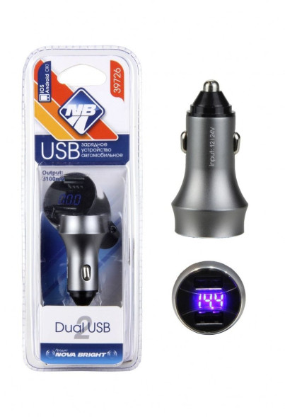 АЗУ  &quot;Nova Bright&quot;  2 USB-порта, 3100мА + цифровой LED вольтметр, 12/24В