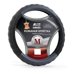 Оплетка на руль AVS GL-940М-B, Чёрный (кожа)