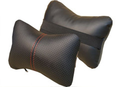 Подголовник-подушка &quot;ЭКОКОЖА&quot; черный/черный с синей ниткой