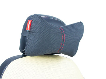 Подголовник-подушка "ЭКОКОЖА/ЖАККАРД" черный/черный/красный