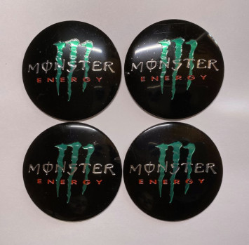 Этикетки на диски (метал)  диам. 56,5мм.  &quot;MONSTER ENERGY&quot; черный  (4 шт.)