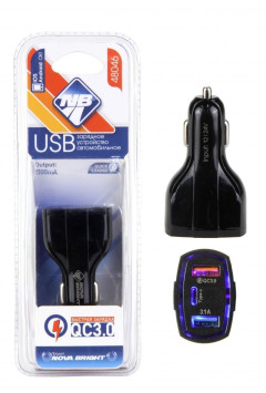 АЗУ  &quot;Nova Bright&quot; + 2 USB порта , QC3.0 (функция быстрой зарядки), LED инд